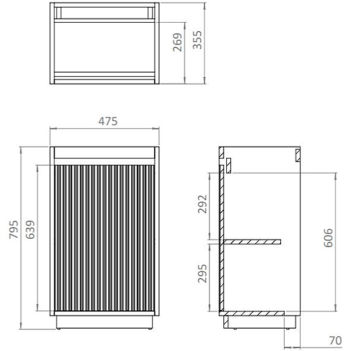 Technical image of Crosswater Flute Vanity Unit With White Glass Basin (475mm, Windsor Oak, 0TH)
