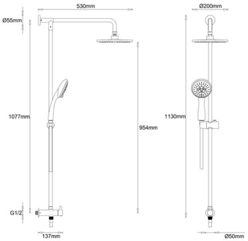 Technical image of Crosswater Fusion Thermostatic Shower Valve With Rigid Riser Kit.