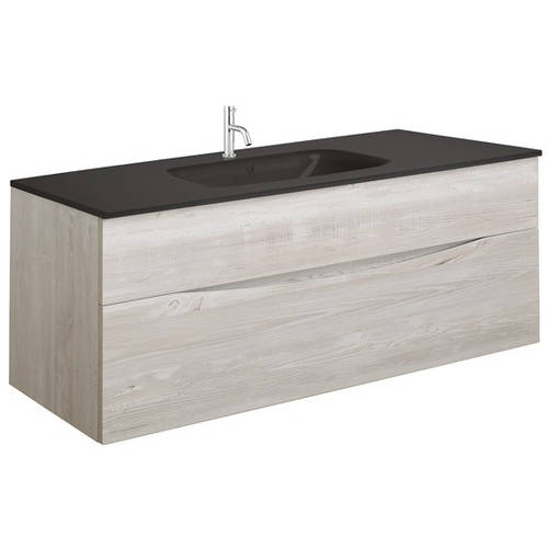 Larger image of Crosswater Glide II Vanity Unit With Black Glass Basin (1000mm, Nordic Oak, 1TH).