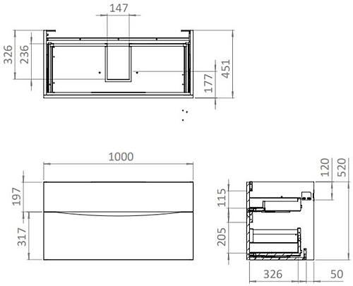 Technical image of Crosswater Glide II Vanity Unit With Black Glass Basin (1000, Windsor Oak, 1TH).