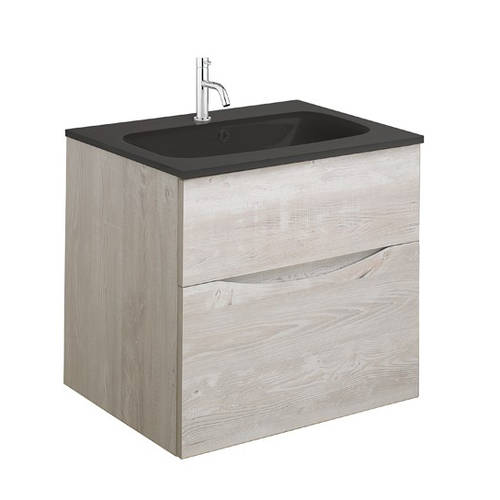 Larger image of Crosswater Glide II Vanity Unit With Black Glass Basin (500mm, Nordic Oak, 1TH).