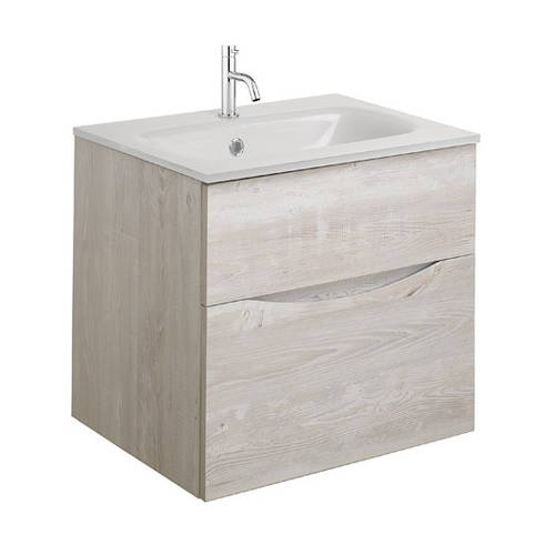 Larger image of Crosswater Glide II Vanity Unit With White Glass Basin (500mm, Nordic Oak, 1TH).