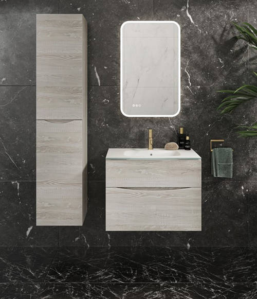 Example image of Crosswater Glide II Vanity Unit With White Glass Basin (500mm, Nordic Oak, 1TH).