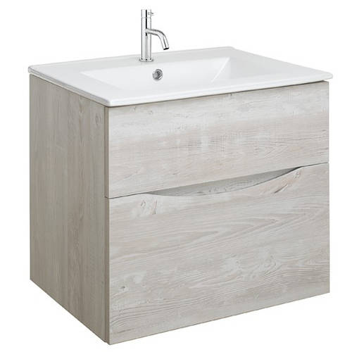 Larger image of Crosswater Glide II Vanity Unit With Ceramic Basin (600mm, Nordic Oak, 1TH).