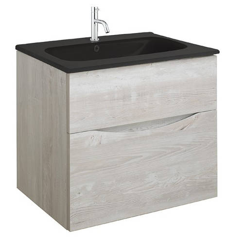 Larger image of Crosswater Glide II Vanity Unit With Black Glass Basin (600mm, Nordic Oak, 1TH).