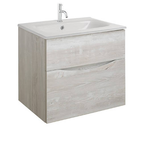 Larger image of Crosswater Glide II Vanity Unit With White Glass Basin (600mm, Nordic Oak, 1TH).