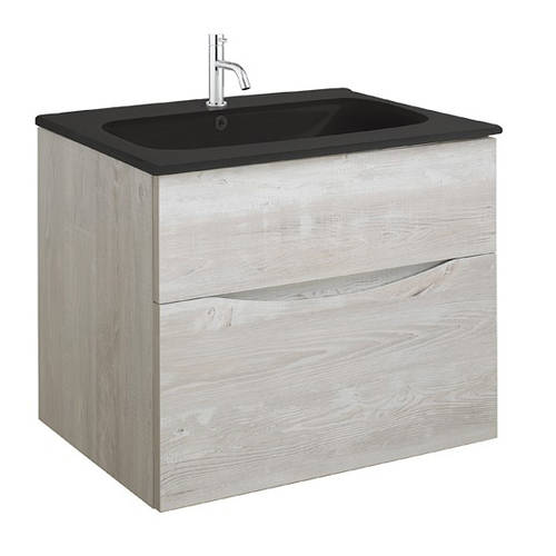 Larger image of Crosswater Glide II Vanity Unit With Black Glass Basin (700mm, Nordic Oak, 1TH).