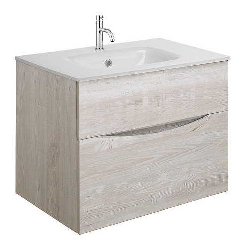 Larger image of Crosswater Glide II Vanity Unit With White Glass Basin (700mm, Nordic Oak, 1TH).