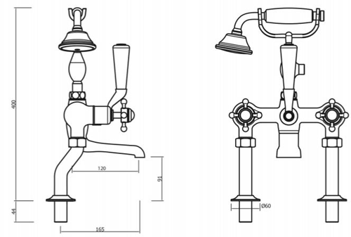 Technical image of Crosswater Belgravia Bath Shower Mixer Tap With Legs (C Head, Nickel).