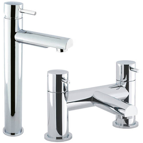 Larger image of Crosswater Kai Lever Showers Tall Basin & Bath Filler Tap Pack (Chrome).
