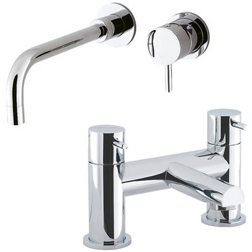 Larger image of Crosswater Kai Lever Showers Wall Mounted Basin & Bath Filler Tap Pack (Chrome).