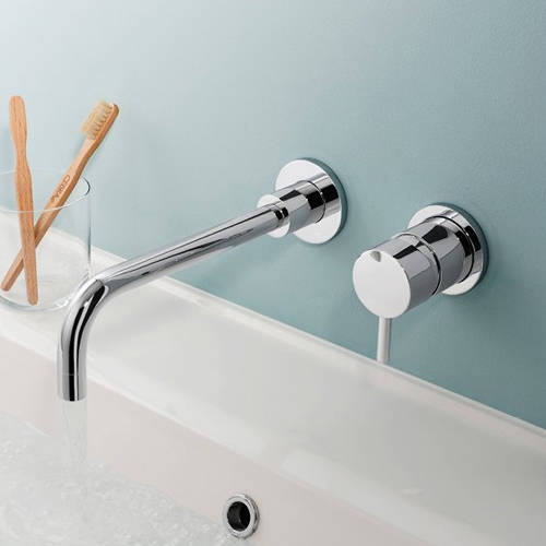 Example image of Crosswater Kai Lever Showers Wall Mounted Basin & Bath Filler Tap Pack (Chrome).