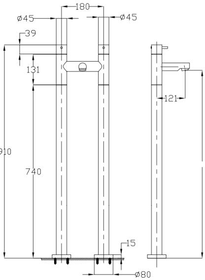 Technical image of Crosswater Kai Lever Showers Bath Filler Tap With Legs (Chrome).