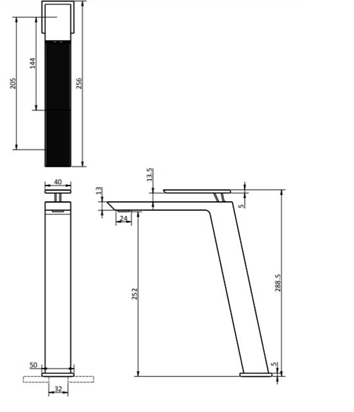 Technical image of Crosswater Limit Tall Mono Basin Mixer Tap (Brushed Brass).