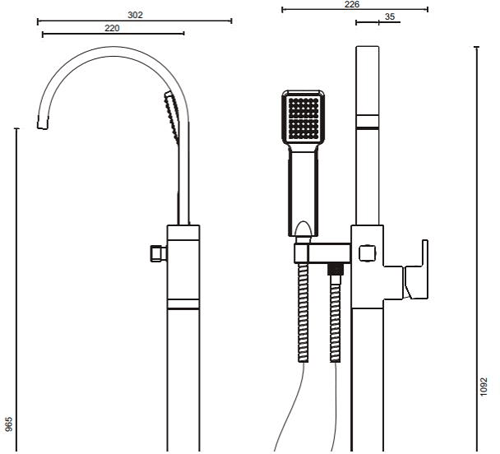 Technical image of Crosswater Planet Floor Standing Bath Shower Mixer Tap With Kit (Chrome).