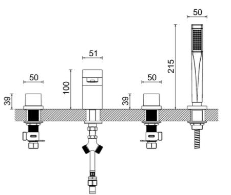 Technical image of Crosswater Planet 4 Hole Bath Shower Mixer Tap With Kit (Chrome).