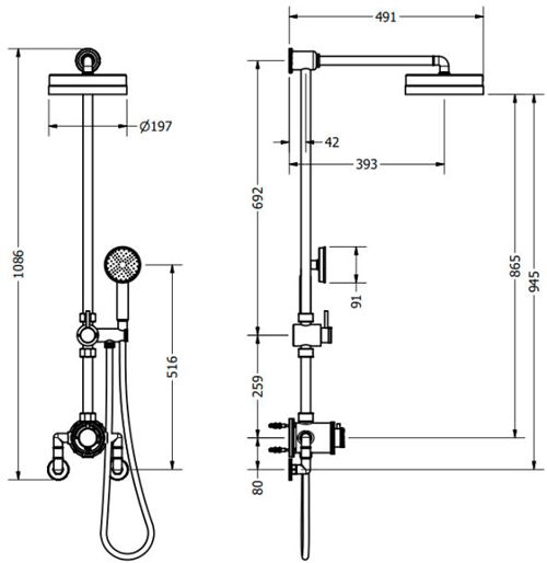 Technical image of Crosswater MPRO Industrial Thermostatic Shower Kit (Unlac Brass).