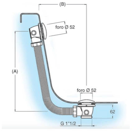 Technical image of Crosswater Industrial Click Clack Bath Waste (Unlac Brushed Brass).