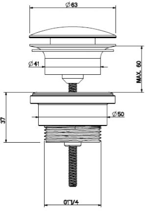 Technical image of Crosswater Industrial Click Clack Basin Waste (Unlac Brushed Brass).