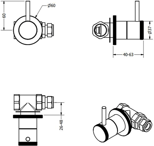 Technical image of Crosswater Industrial Wall Mounted Bath Filler Tap (Unlac Brushed Brass).