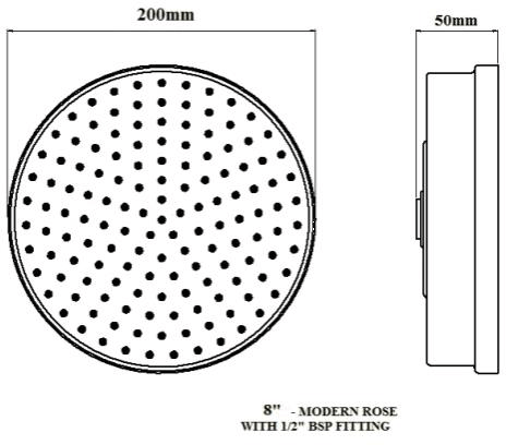 Technical image of Crosswater Industrial Shower Head 8" (Chrome).