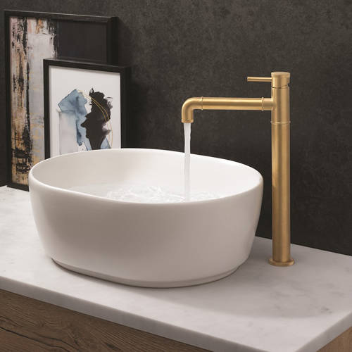 Example image of Crosswater Industrial Tall Basin Mixer Tap (Unlac Brushed Brass).