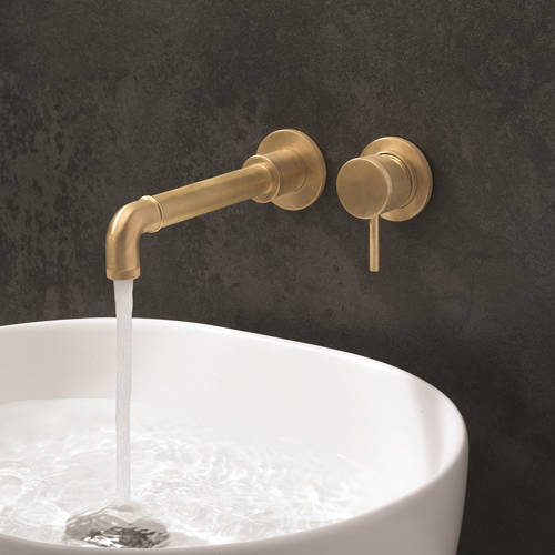 Example image of Crosswater Industrial Wall Mounted Basin Mixer Tap (Unlac Brushed Brass).