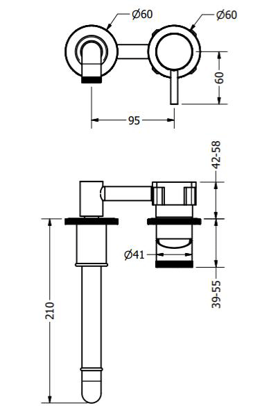 Technical image of Crosswater Industrial Wall Mounted Basin Mixer Tap (Unlac Brushed Brass).