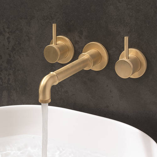 Example image of Crosswater Industrial Wall Mounted Basin Mixer Tap (Unlac Brushed Brass).