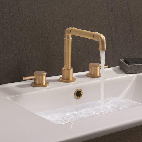 Example image of Crosswater Industrial 3 Hole Basin Mixer Tap (Unlac Brushed Brass).