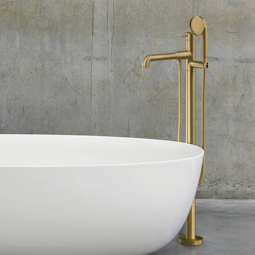 Example image of Crosswater Industrial Floor Standing Bath Shower Mixer Tap (Unlac Brass).