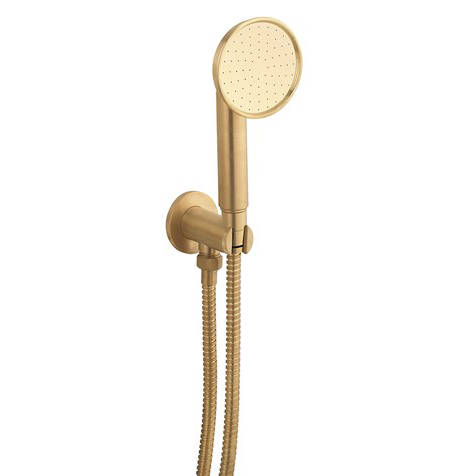 Larger image of Crosswater Industrial Wall Outlet, Handset & Hose (Unlacquered Brass).
