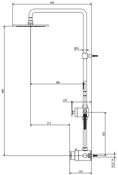 Technical image of Crosswater UNION Thermostatic Multifunction Shower Set (Chrome).