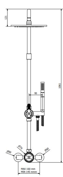 Technical image of Crosswater UNION Thermostatic Multifunction Shower Set (Chrome).