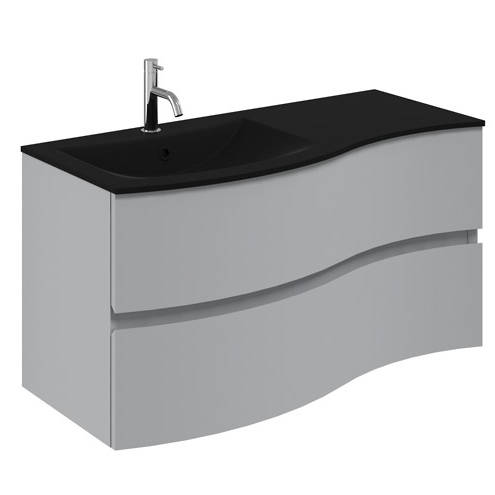 Larger image of Crosswater Svelte Vanity Unit With Black Glass Basin (1000mm, Storm Grey Matt).