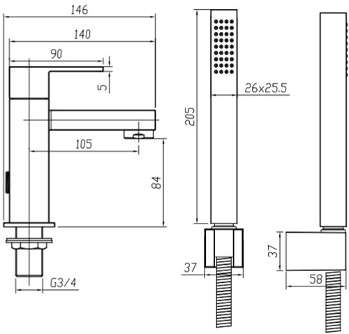 Technical image of Crosswater Verge Basin & Bath Shower Mixer Tap Pack (Br Stainless Steel).