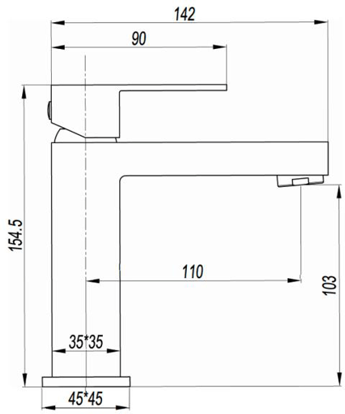 Technical image of Crosswater Verge Basin Mixer Tap (Brushed Stainless Steel Effect).