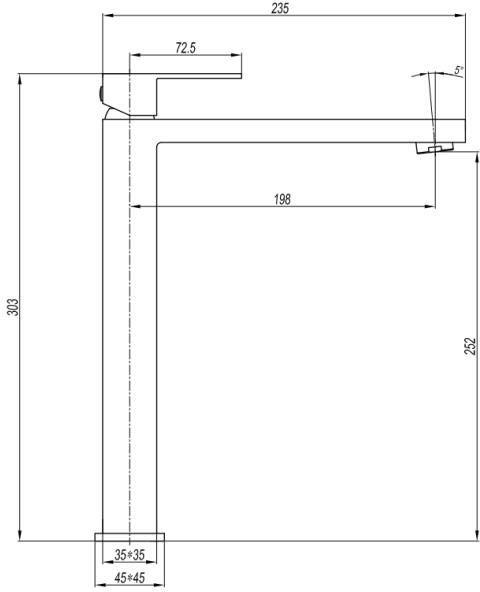 Technical image of Crosswater Verge Tall Basin Mixer Tap (Brushed Stainless Steel Effect).