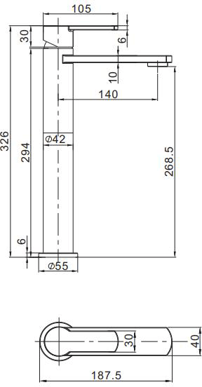 Technical image of Crosswater Wisp Tall Basin Mixer Tap (Chrome).