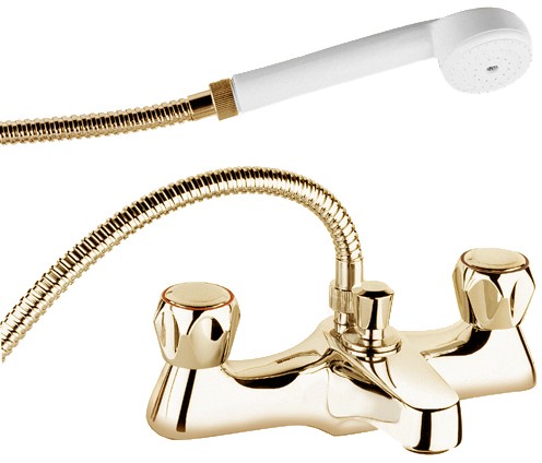 Larger image of Deva Profile Bath Shower Mixer Tap With Shower Kit And Wall Bracket (Gold).