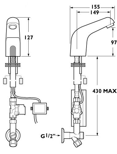 Technical image of Deva Electronic Dia Electronic Sensor Tap (Mains powered)