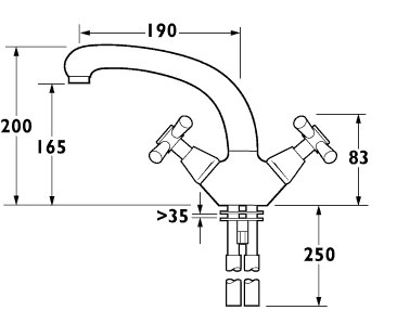 Technical image of Deva Milan Milan Monoblock Sink Mixer with Swivel Spout.