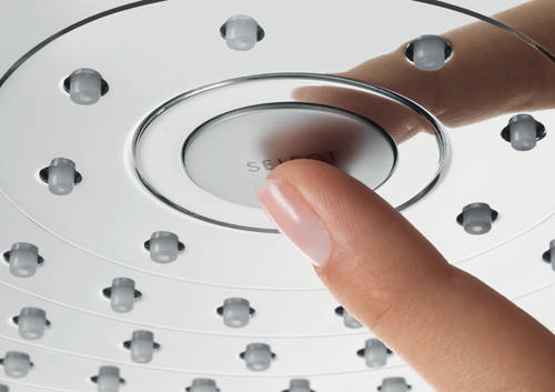 Example image of Hansgrohe Croma Select E 180 2 Jet Shower Head (180x180, White & Chrome).