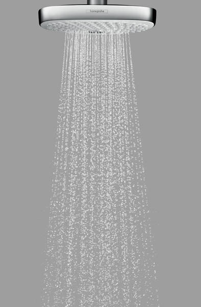 Example image of Hansgrohe Croma Select E 180 2 Jet Shower Head (180x180, White & Chrome).