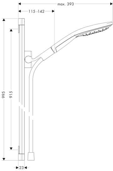 Technical image of Hansgrohe Raindance Select S 150 3 Jet Shower & Unica Slide Rail (900mm)