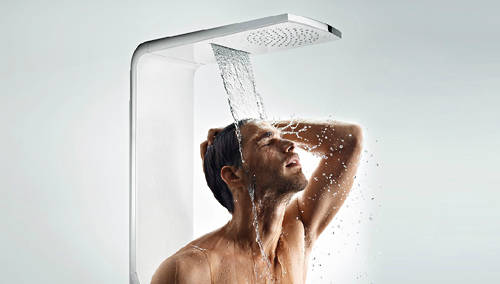 Example image of Hansgrohe Raindance EcoSmart 2 Jet Shower Panel (White & Chrome).