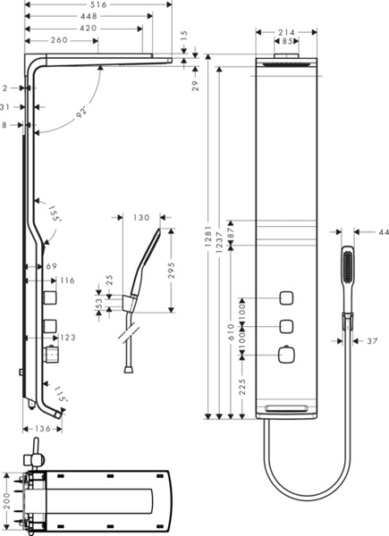 Technical image of Hansgrohe Raindance Shower Panel (Satin Chrome).