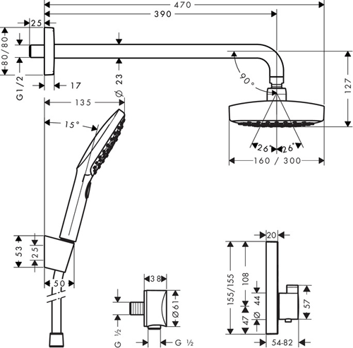 Technical image of Hansgrohe Design Shower Set & Raindance Select E / Shower Select.