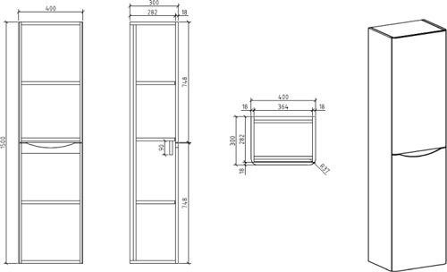 Technical image of Italia Furniture Bali Bathroom Furniture Pack 09 (White Ash).