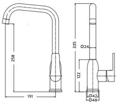 Technical image of Hydra Basel Kitchen Tap With Swivel Spout (Chrome).